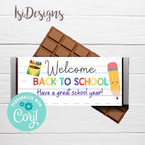 Editable Chocolate Bar Wrapper, Back to School Candy Wrapper, Instant Download, PTO/PTA favor labels