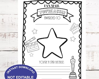 VIP Movie Themed Teacher Appreciation Fan Mail Worksheet, Instant Download, Student Appreciation Coloring Page, Instant Download,