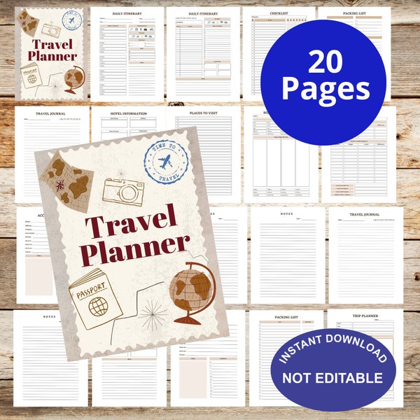 Printable Travel Planner, Trip Itinerary, Family Vacation Planner, Instant Download, Checklist Travel, Holiday Organizer, Planner Packing