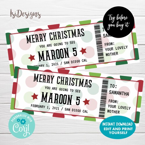 Printable Concert Ticket Gift Surprise Editable Template - Etsy