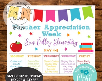 Teacher Appreciation Week, Instant Download, Editable Itinerary Poster, Appreciation Week Schedule Events Template, Appreciation Activities