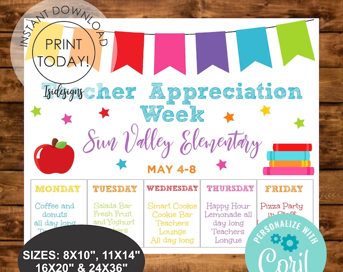 EDITABLE Teacher Appreciation Week Itinerary Poster, Digital File ...