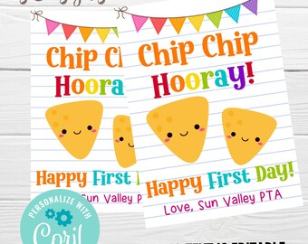 Back to School Gift Tag Editable First Day of School Tag Chip Chip Hooray Teacher Tag