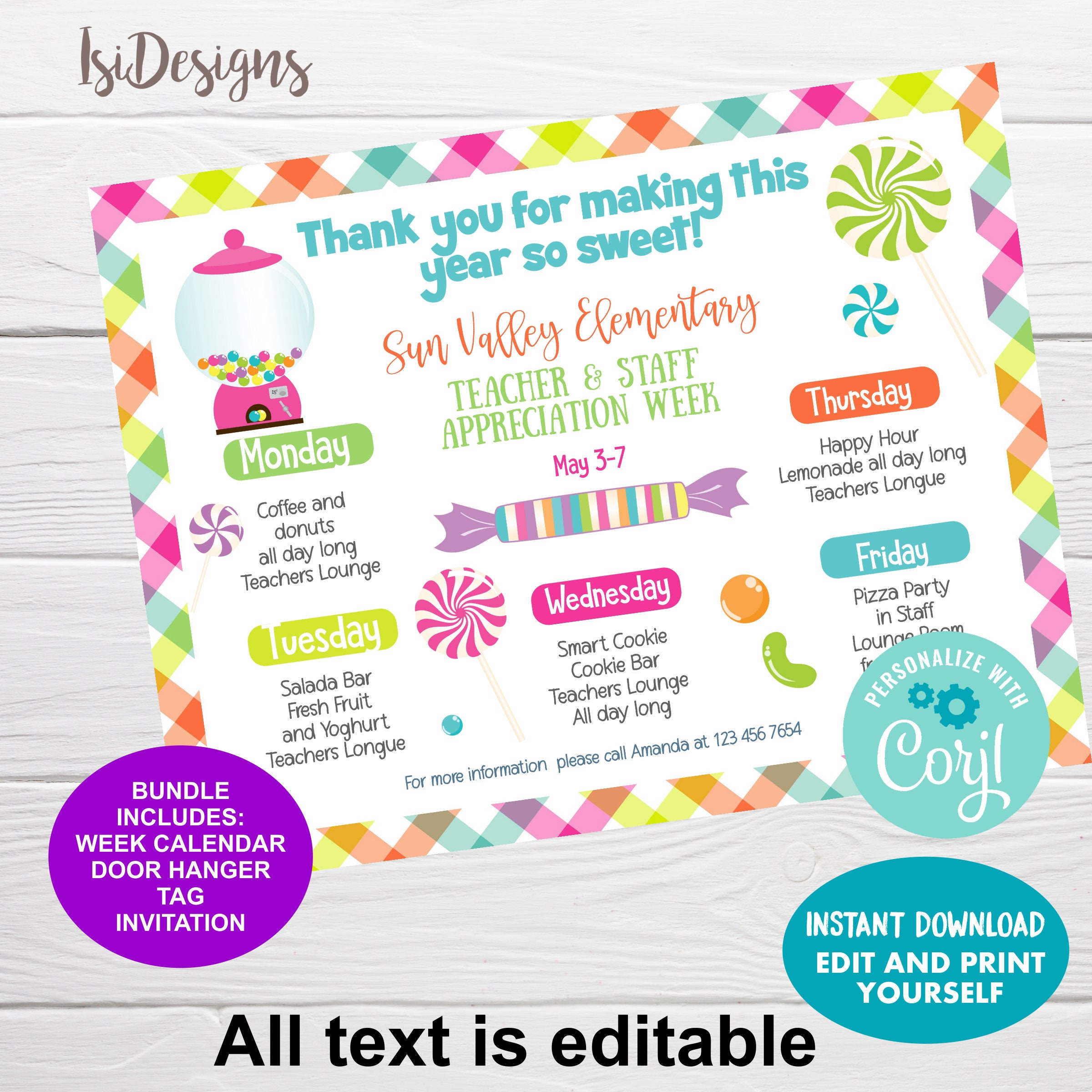Editable Teacher Appreciation Week Set - Sweet Candy Theme - Instant ...