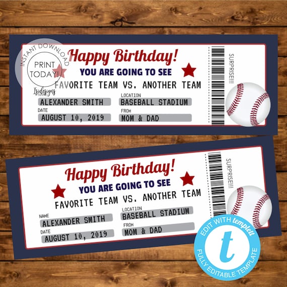 baseball game tickets instant download editable surprise gift ticket