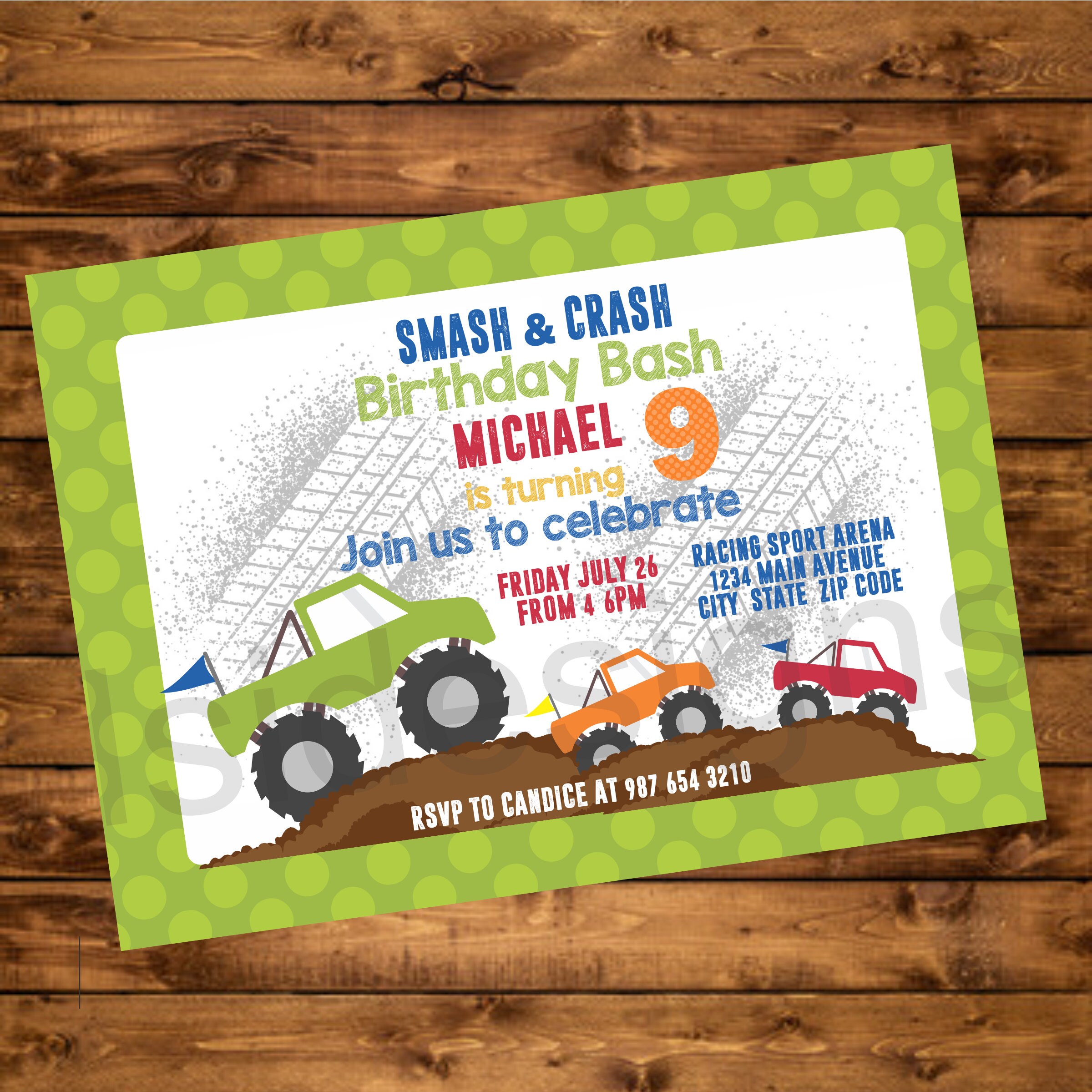 Monster Trucks Party Invitation Truck Birthday Party Etsy