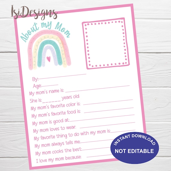 Mother's Day Card, printable about my Mom Questionnaire, Instant Download Il_570xn