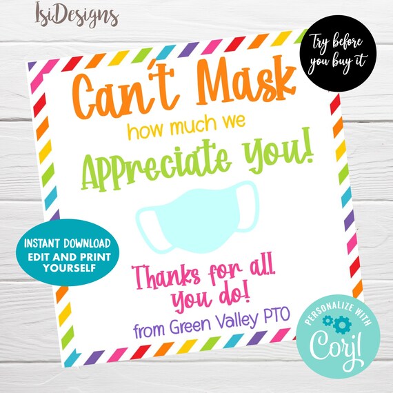 Can't mask our appreciation gift tag, Teacher Employee Nurse Staff