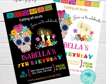 Day of the Dead Birthday Invitation, Editable Sugar Skull Mexican Invite, Digital Download