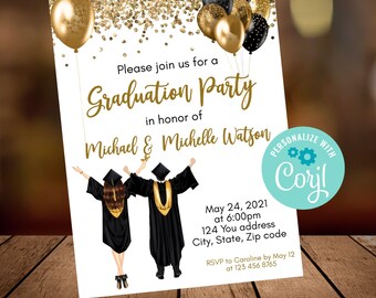 Gold Graduation Invitation - College Party Editable - Senior Announcement