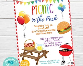 Picnic in the Park Flyer, Family Picnic Fundraiser Event, Company Picnic Invitation, School Summer Picnic, Editable Family Picnic Download