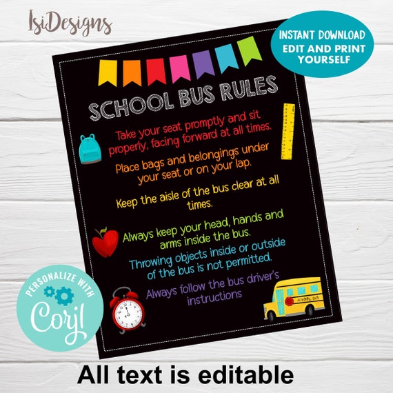 School Bus Safety Rules Instant Download Editable Template Back To school-bus-safety-rules-instant-download-editable-template-back-to