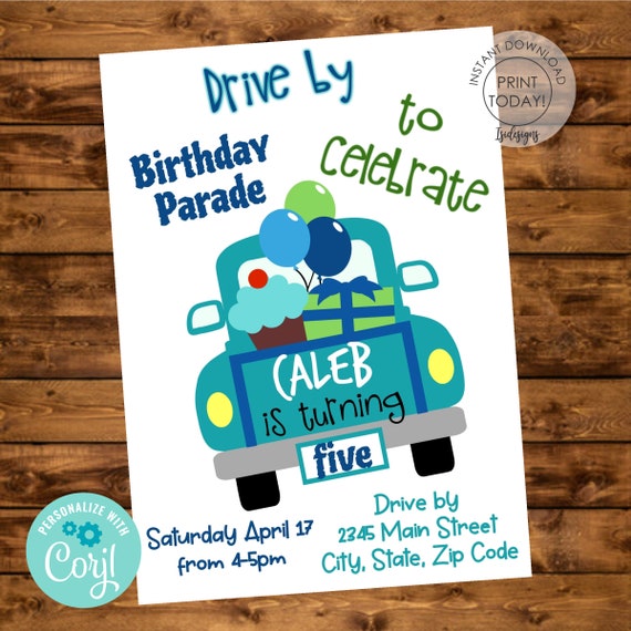 Boy Birthday Parade Invite Drive Through Birthday Invitation Text or Print Quarantine Drive By Invitation EDITABLE INSTANT DOWNLOAD