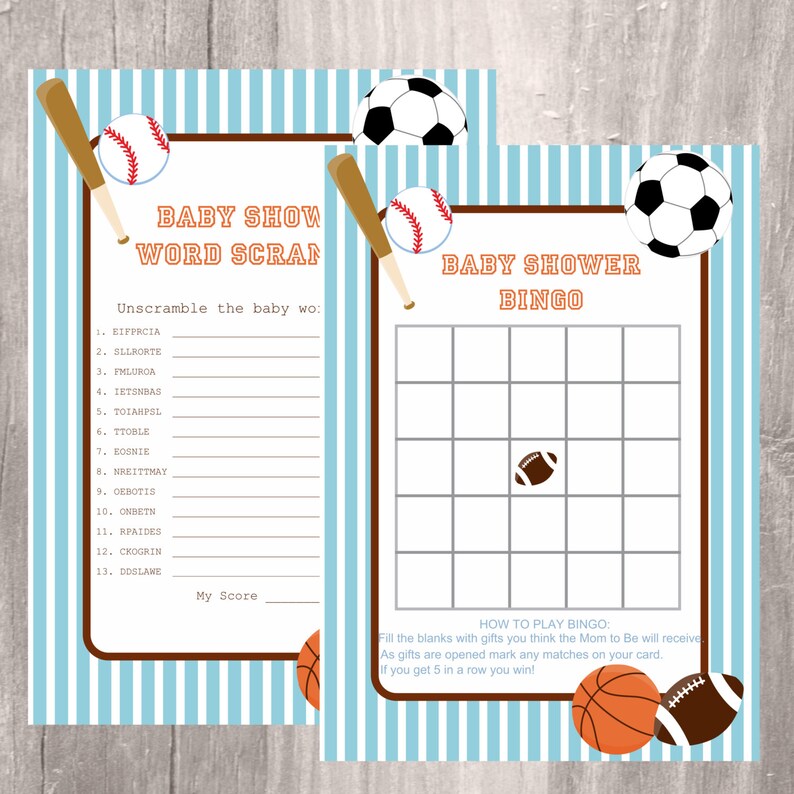 Sports Baby Shower Games Pack with Six Printable Games Etsy