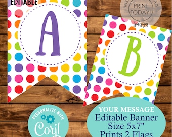Editable Rainbow Birthday Banner, Instant Download, Bunting Banner, Birthday Colorful Banner, Rainbow Decoration
