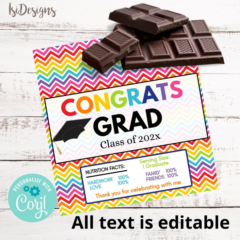 Graduation Candy Bar Wrapper, Editable Graduation Favor Label, Instant ...