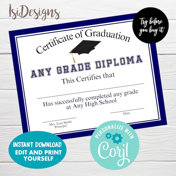 Editable Certificate of Graduation, Instant Download, Any Grade Graduation Diploma, Achievement Certificate Template Il_570xn