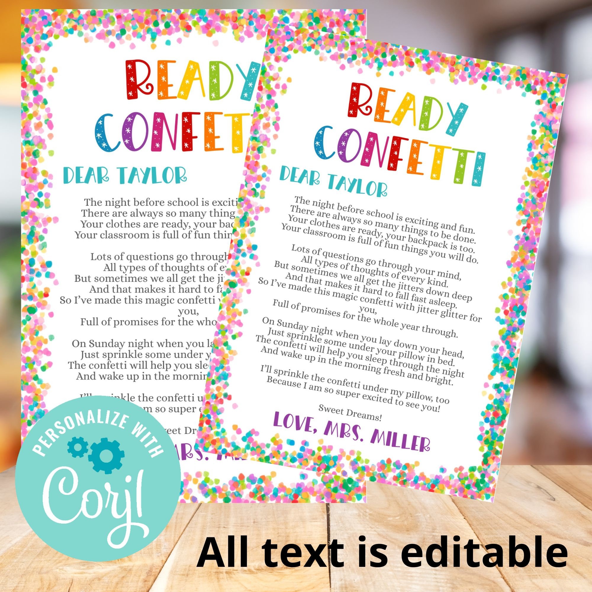 Ready Confetti Editable Letter, Night Before First Day of School, Instant  Download, Back to School, 1st Day of School Poem - Etsy, image size:2000x2000