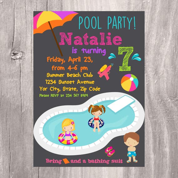 Pool Party Invitation Printable Birthday Party Invite Kids Party