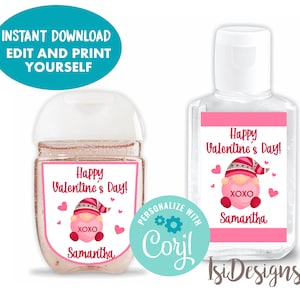 EDITABLE hand sanitizer labels, Instant Download, Valentine's Day Gift Labels image 1