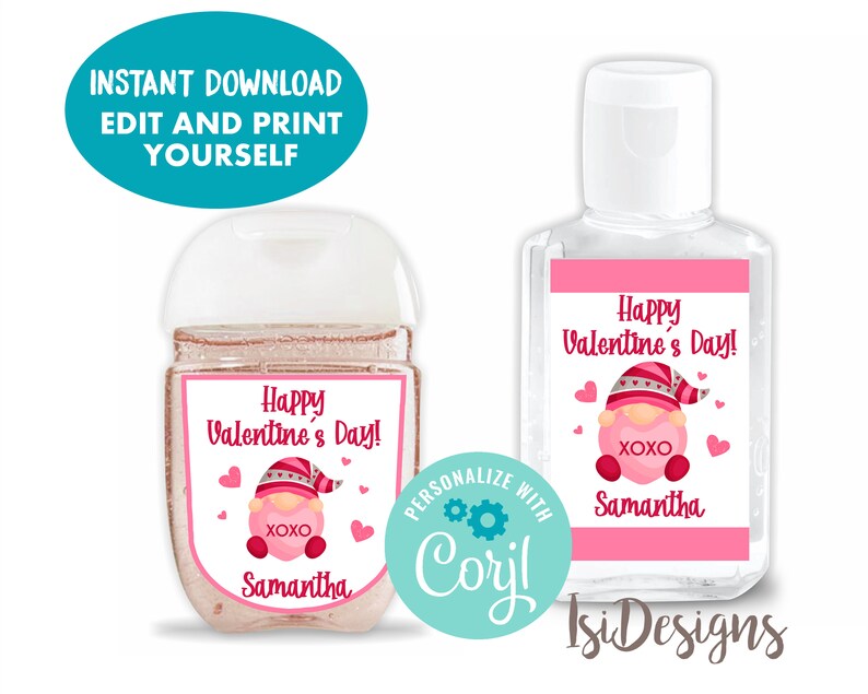 EDITABLE hand sanitizer labels, Instant Download, Valentine's Day Gift Labels image 1