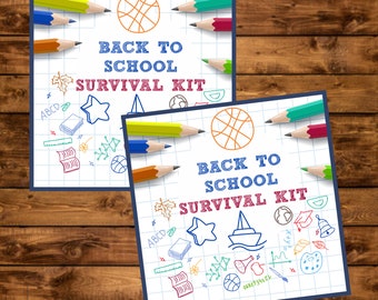 Back to school survival kit tags, printable survival kit favor tags, Instant Download, first day of school favors