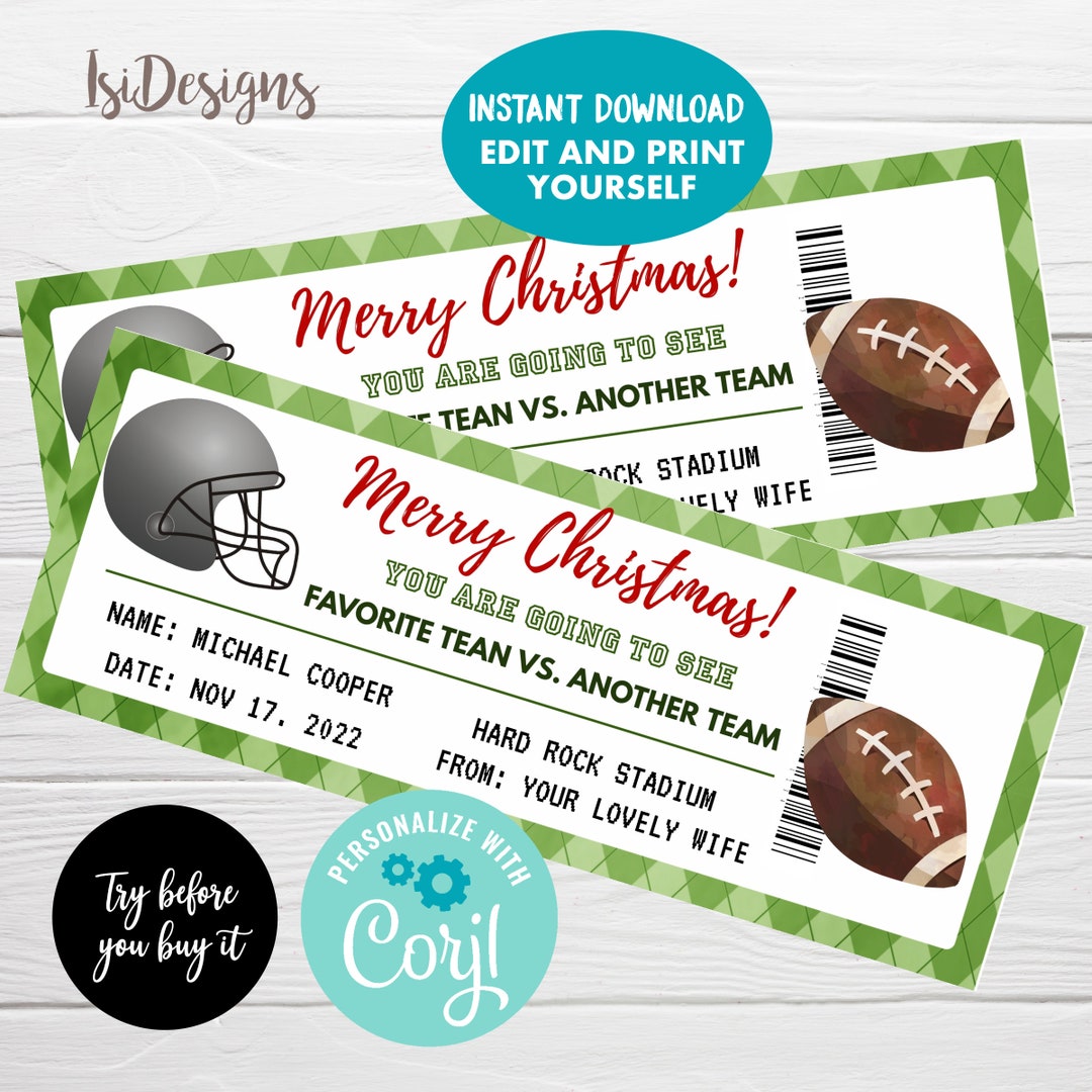 Football Game Tickets Instant Download Editable Surprise Etsy