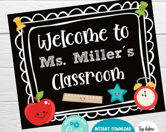 Classroom Sign, Editable Door Sign, Chalkboard Classroom Decoration, Instant Download