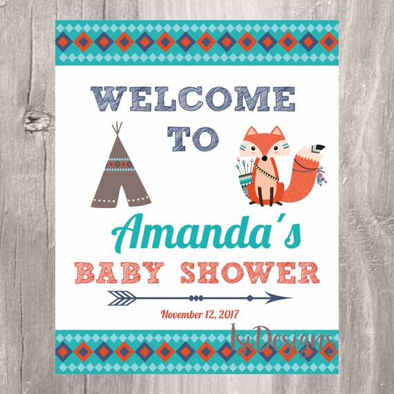 Tribal Baby Shower Sign Tribal Fox Baby Shower Printable Welcome