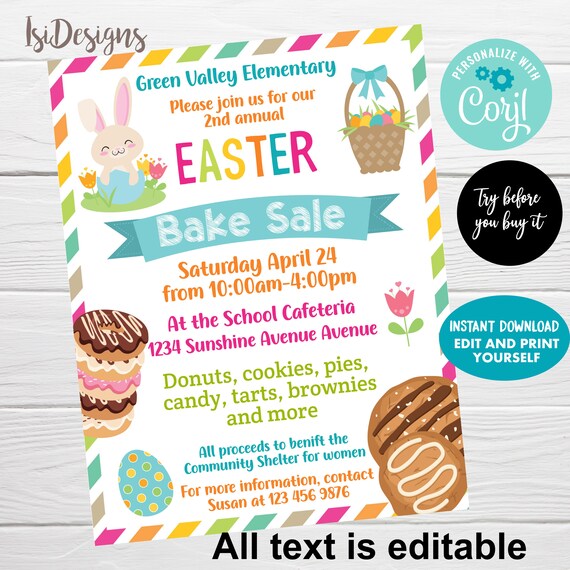 Easter Bake Sale Editable Flyer Easter Festival Bakery Etsy