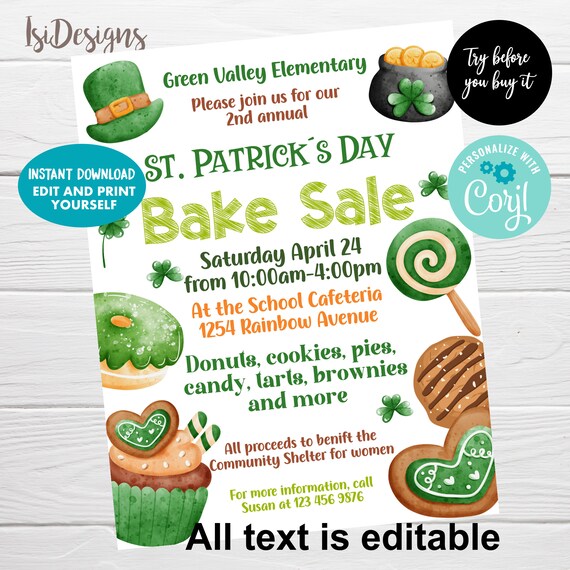 template for baking for st patrick day bake sale