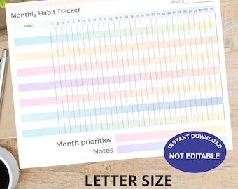 Habit Tracker Printable, Daily & Monthly PDF Planner, Letter + A4, Minimalist Habit Tracker