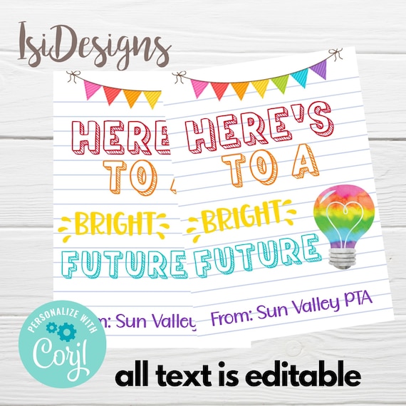 Here's to a Bright Future Gift Tag, Light Bulb Editable Graduation Favor Tag Instant Download, End of school Year, Preschool Graduation Tags Il_570xn