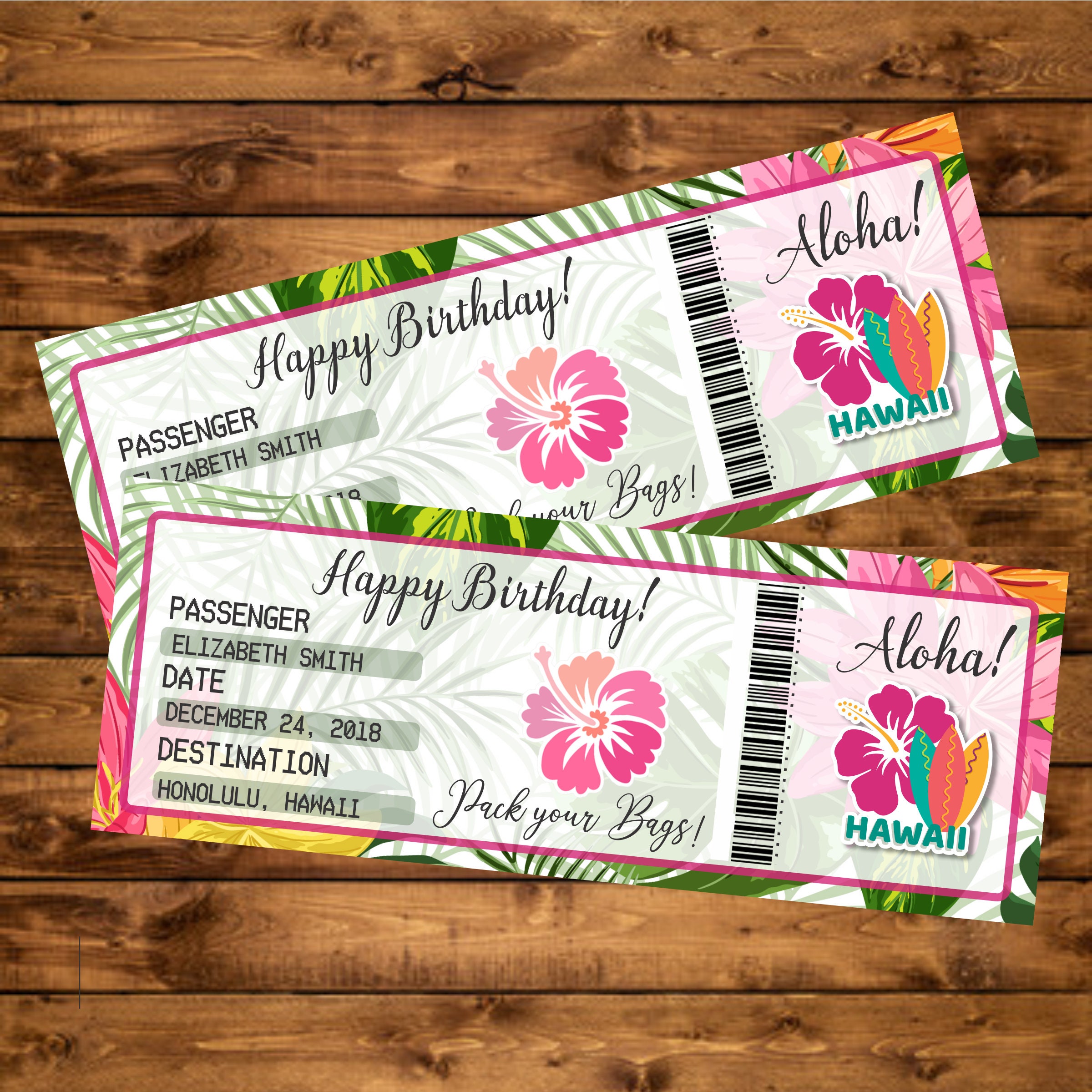 Trip to Hawaii Gift Boarding Pass Printable Surprise Vacation Etsy