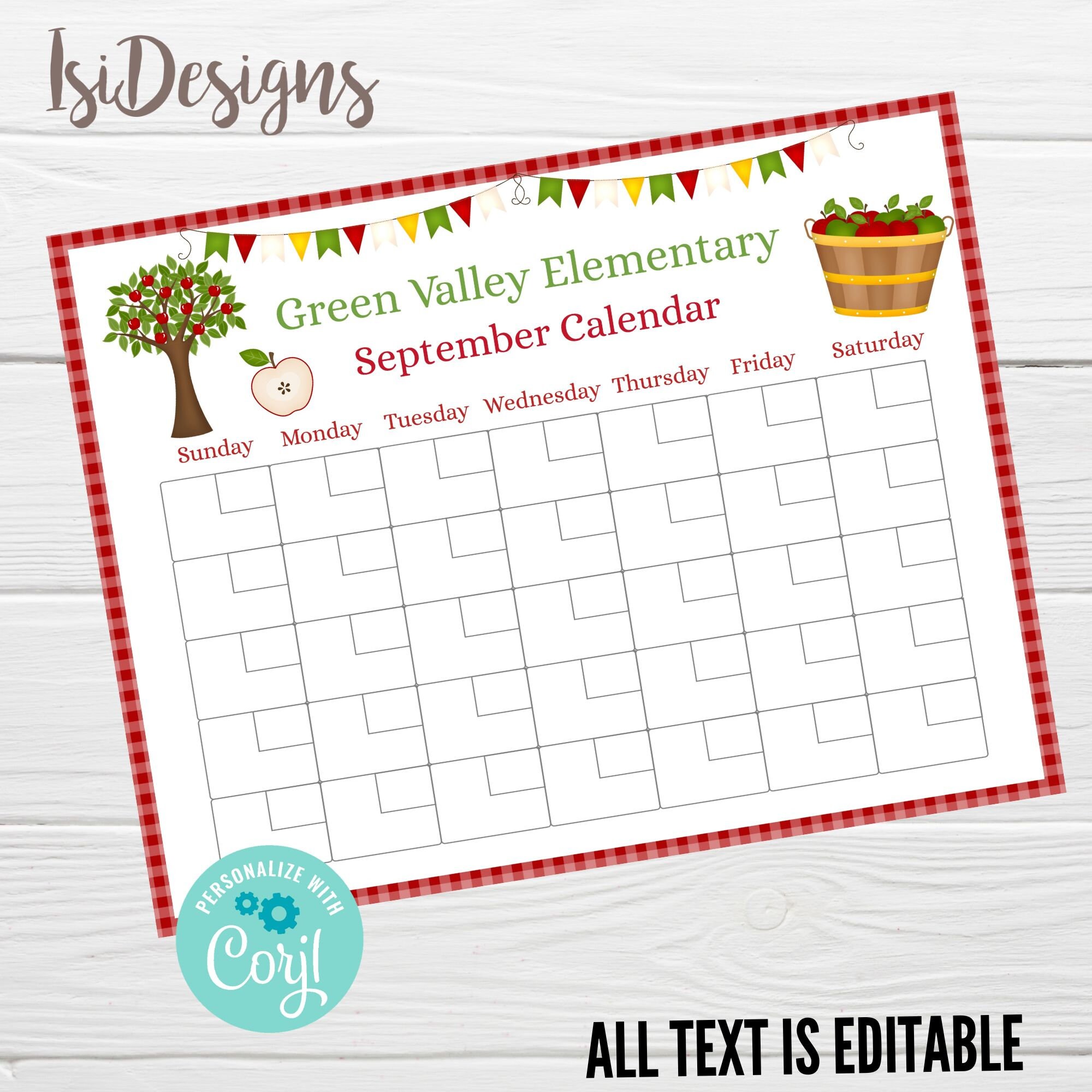 September Calendar, Instant Download, Editable September Schedule, PTO ...