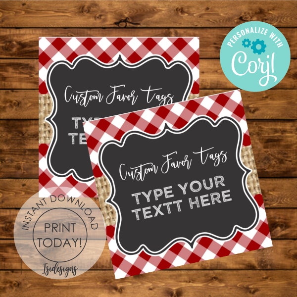 BBQ Editable Favor Tags, Printable Baby Shower Favors, Instant Download, BabyQ Gift Tags, Personalized BBQ Red Editable Favor Tags