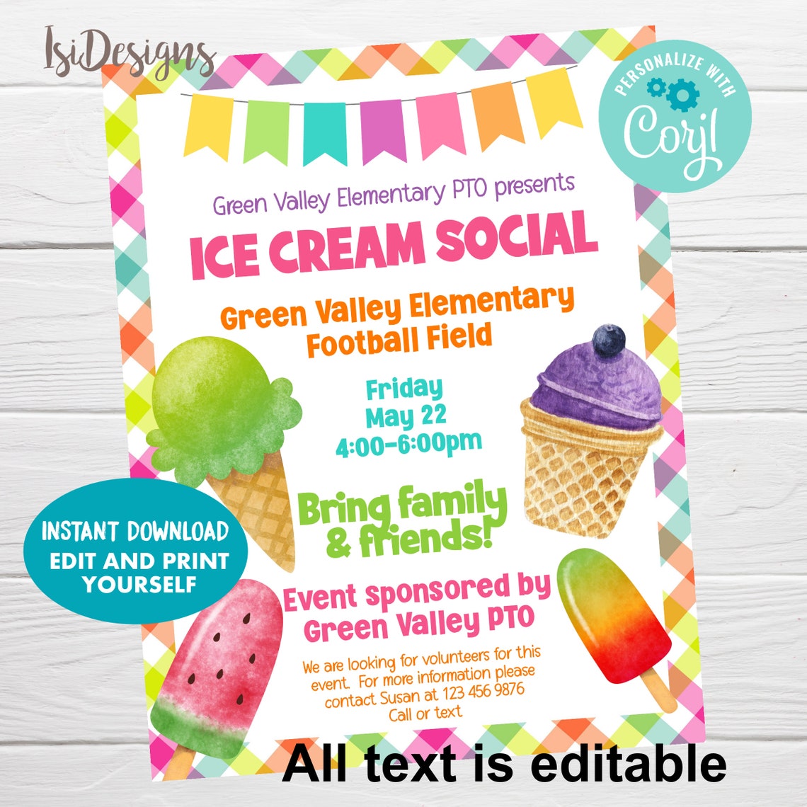 Ice Cream Social Editable Flyer Instant Download Ice Cream - Etsy