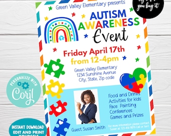 Autism Awareness Event Editable Flyer, Family Day Fundraiser Event Template, Instant Download