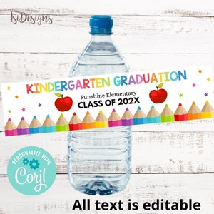 Étiquette de bouteille d’eau de graduation, téléchargement instantané, étiquettes modifiables de faveur de maternelle préscolaire pré-maternelle, décoration de fête de remise des diplômes