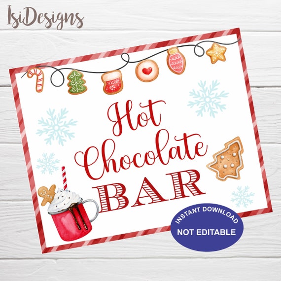 Hot Chocolate Bar Printable Sign, Christmas Party Sign, Hot Cocoa Bar ...