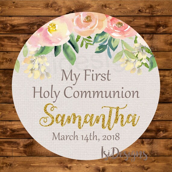 Communion favor tags, floral burlap First Holy Communion printable
