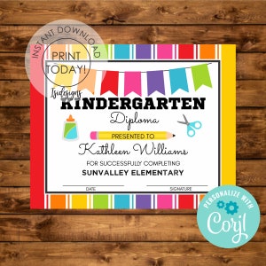 Bearbeitbares Abschlussdiplom, druckbares Zertifikat, Sofort-Download, Diplom, Kindergarten-Absolvent, bearbeitbare Schulabschlussfeier