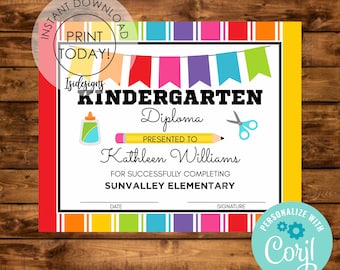 Editable Graduation Diploma, Printable Certificate, Instant Download, Diploma, Kindergarten Graduate, Editable School Graduation Ceremony