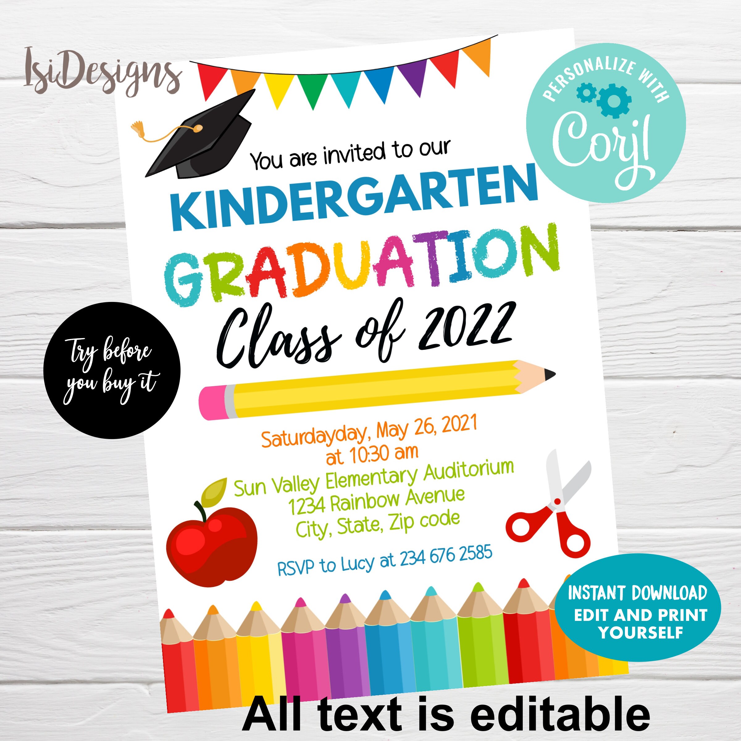 Kindergarten Graduation Invitation Editable Kindergarten Etsy Canada