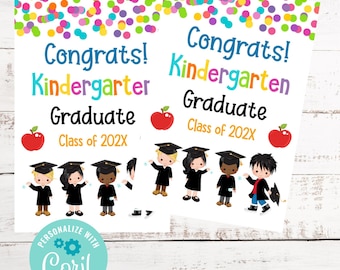 Kindergarten Graduation Favor Tags, Instant Download, Editable Gift Tags, Last day of School, Preschool Graduation Tags