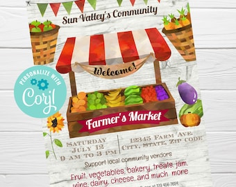 Farmers Market Editable Flyer, Instant Download, Local Market Invitation, Instant Download, Local Producer Fair, marketing Flyer