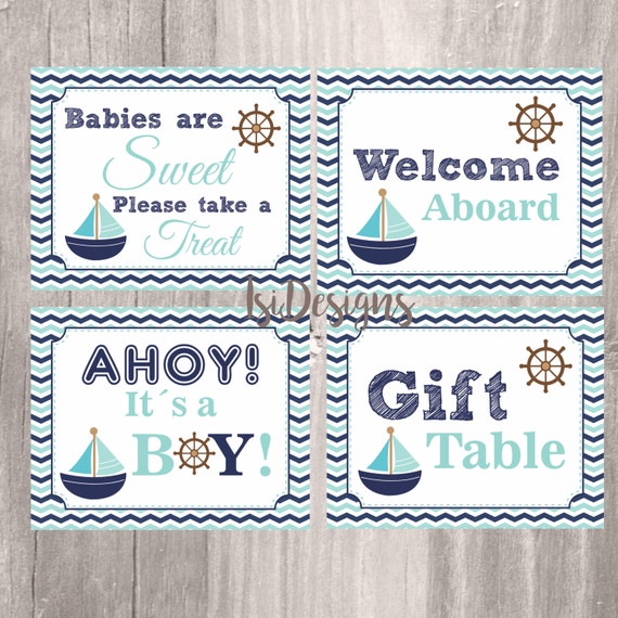 Teal And Navy Nautical Baby Shower Signs Printable Nautical 4 Signs