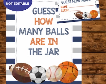 Guess how many, Sports baby shower game, Instant Download, Guess how many balls, Boy Baby Shower Sports Decoration