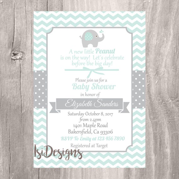 Elephant Baby Shower Invitation Mint Chevron Elephant Printable