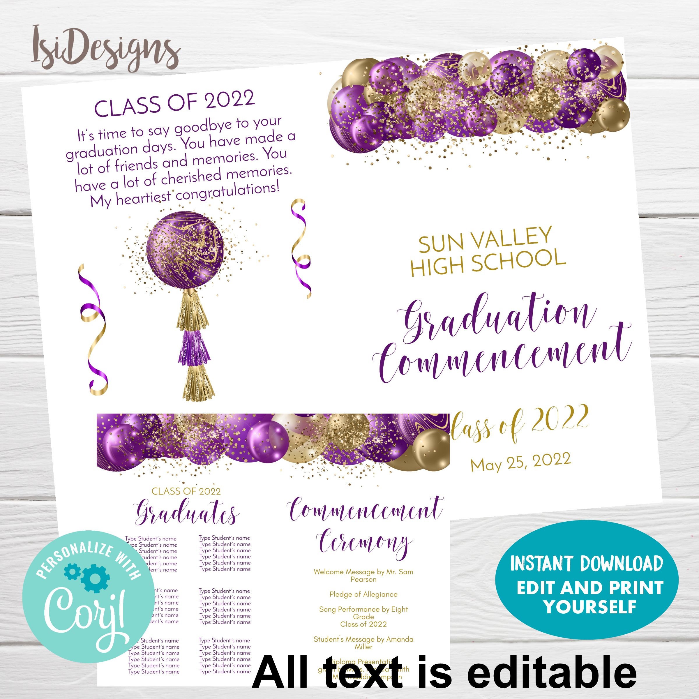 Graduation Program 8 Pages Graduation Program Template, Editable School Program, Graduation ...